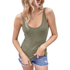 Los Angeles Boutique Ribbed Army Green Stretch Scoop Neck Fitted Tank Top S